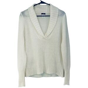 J. Crew Wool Mohair Blend Sweater Womens Sz M Creamy White Pullover V-Neck